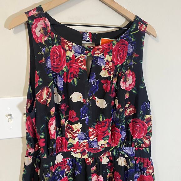 ModCloth Flaunts & Needs Dark Floral Rose Chiffon Keyhole Midi Dress Plus Sz 2X - Picture 3 of 14